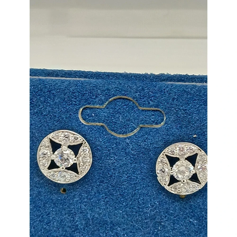 Vintage 1990s Cubic Zirconia Silver Tone‎ Geometric Round Stud Earrings New